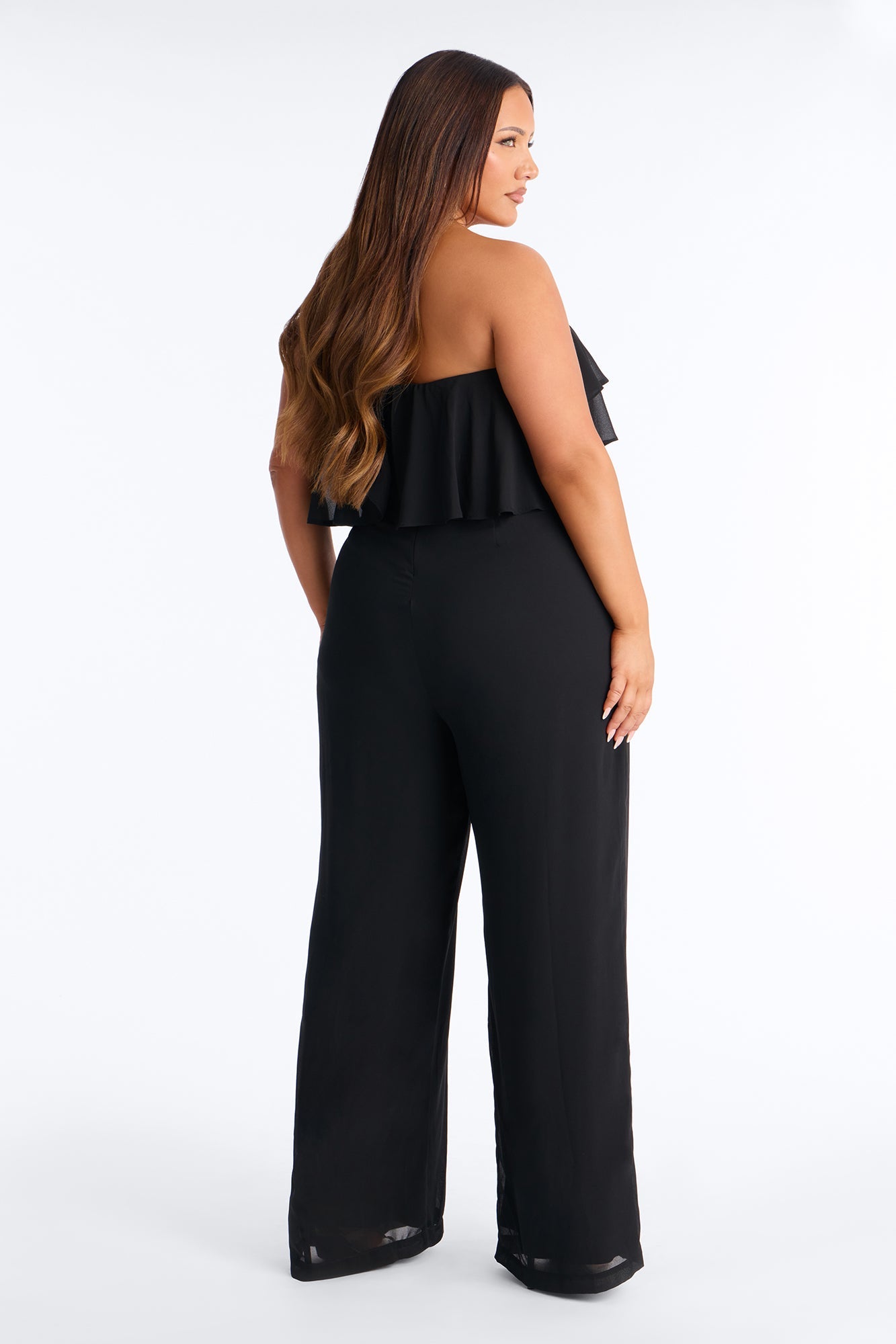 Risa Ruffle Strapless Wide Leg Jumpsuit - Black