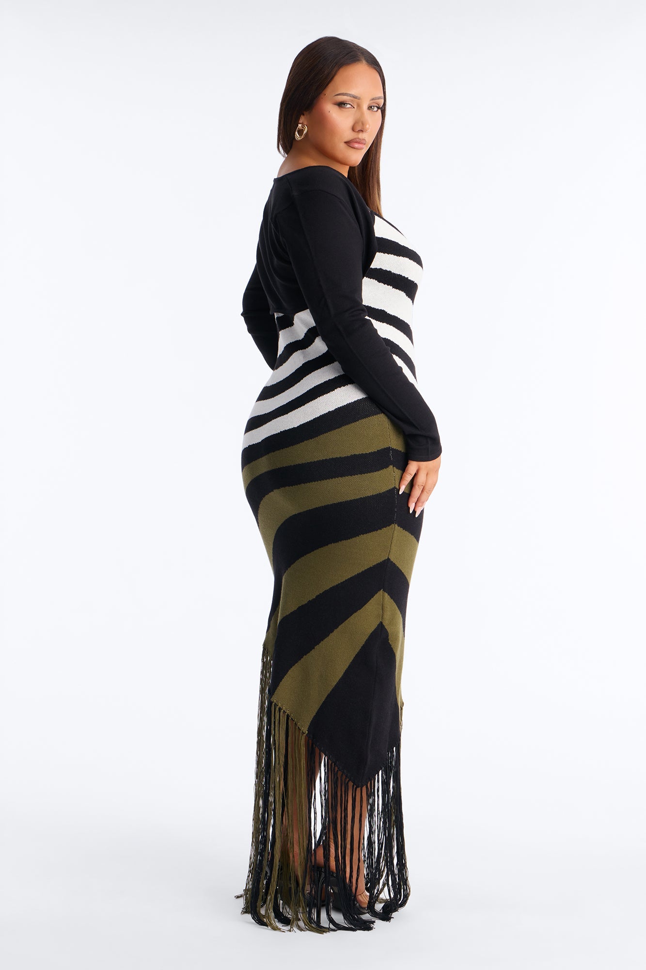 Analyn Sweater Maxi Dress - Olive/combo