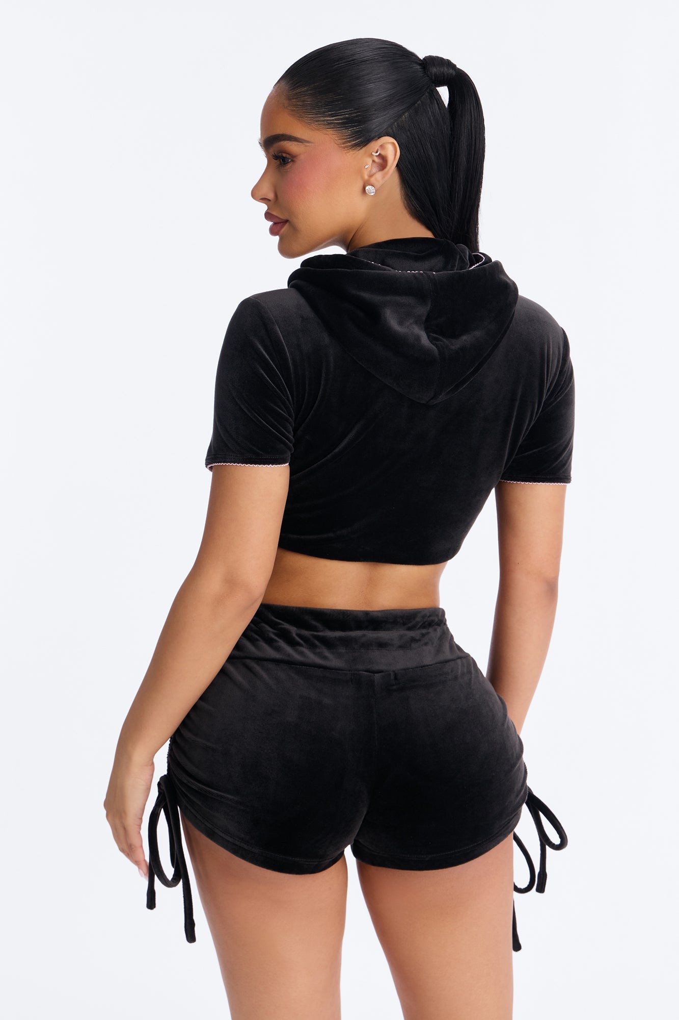 Riley Velour Ruched Short Set - Black/combo
