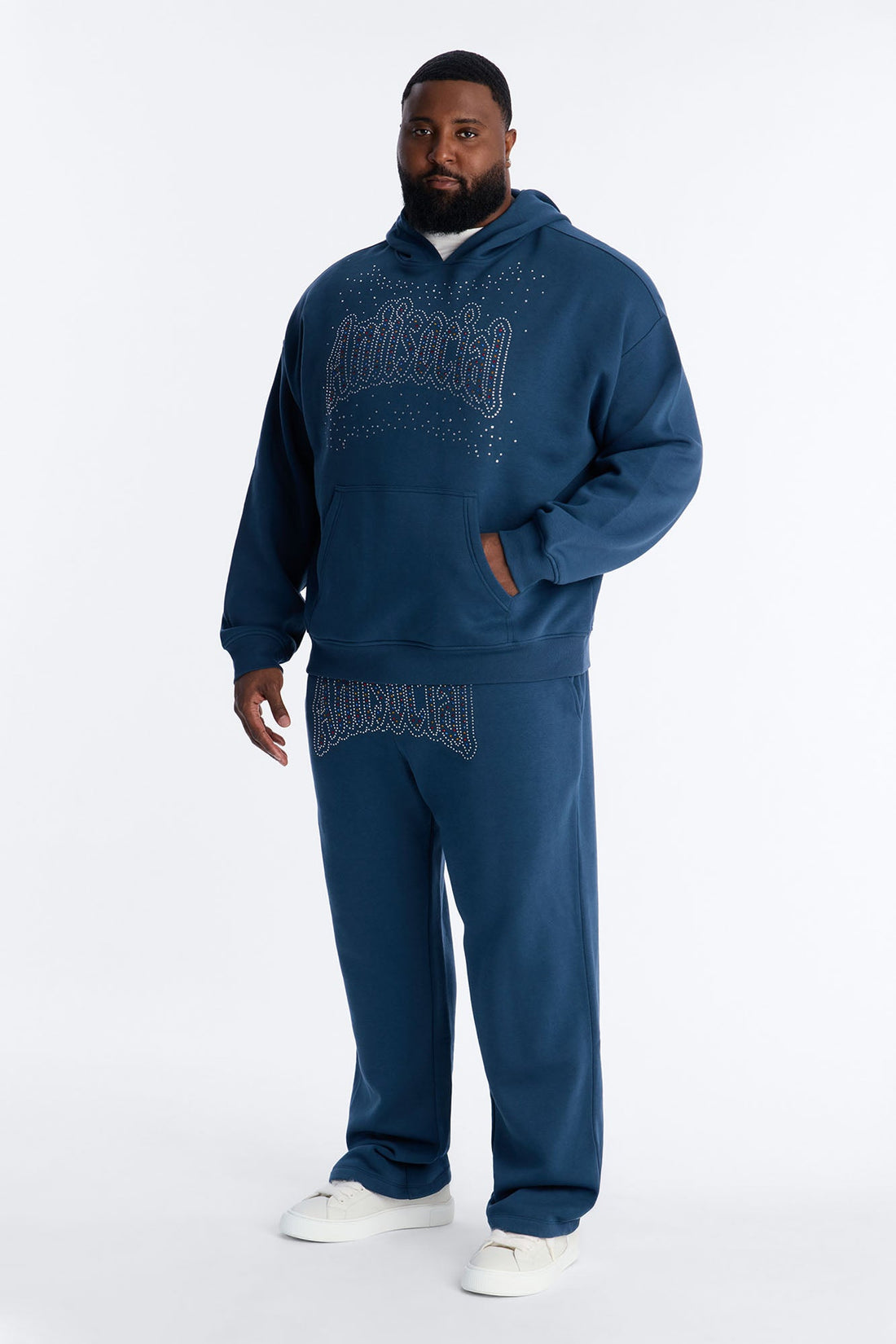 Antisocial Rhinestone Pearl Sweatpants - Navy