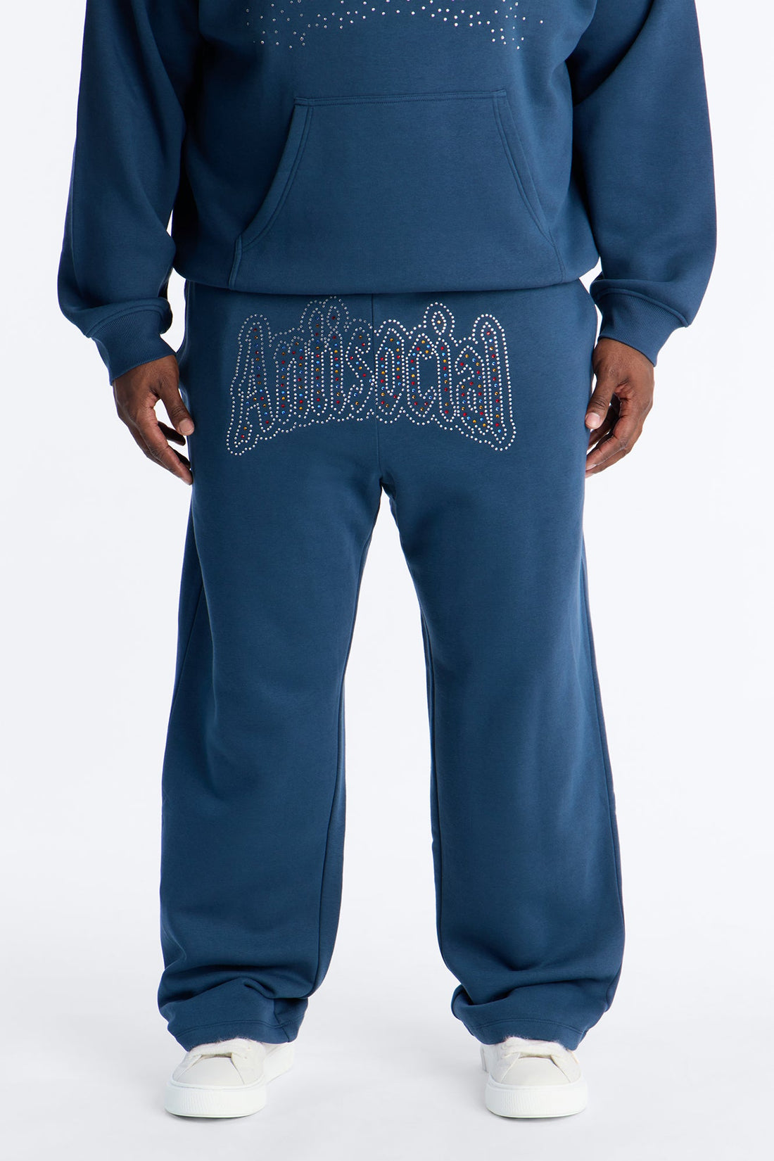 Antisocial Rhinestone Pearl Sweatpants - Navy