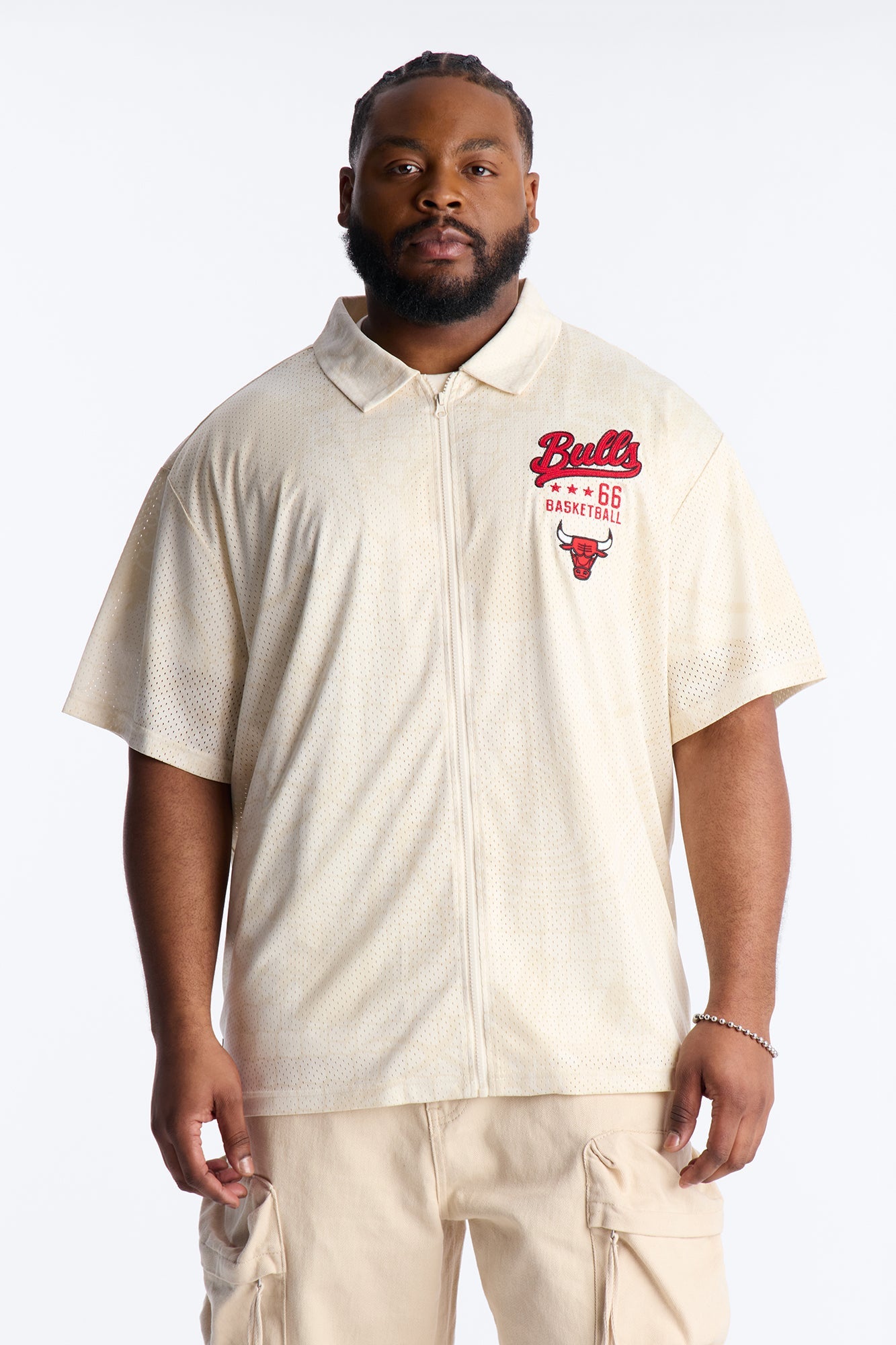 Bulls Rim Rocker Zip Up Mesh Top - Cream