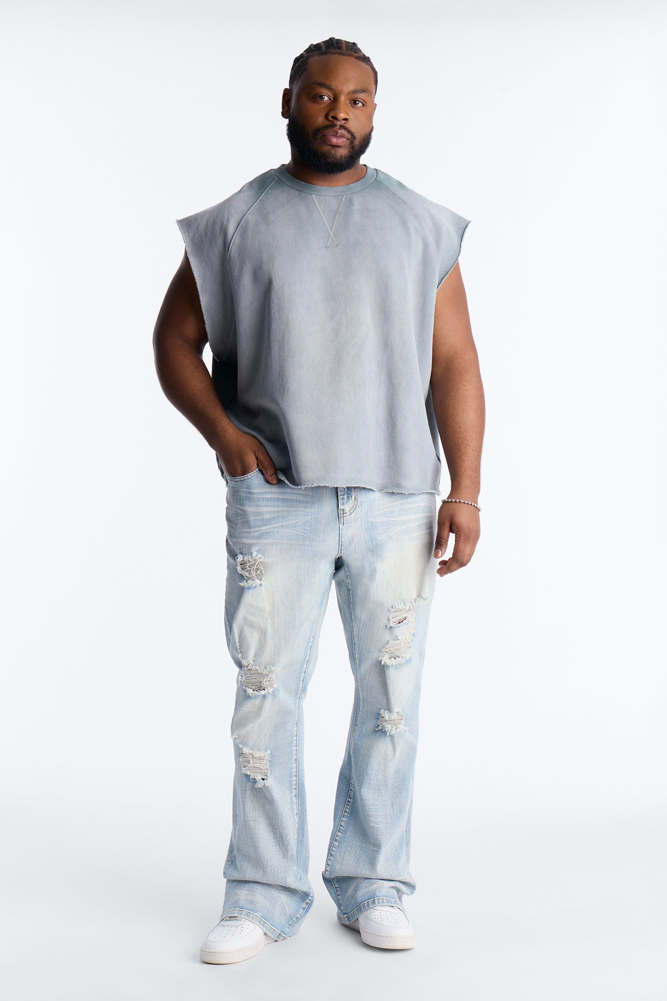 Boiler Washed Boxy Muscle Tee - Slate Blue
