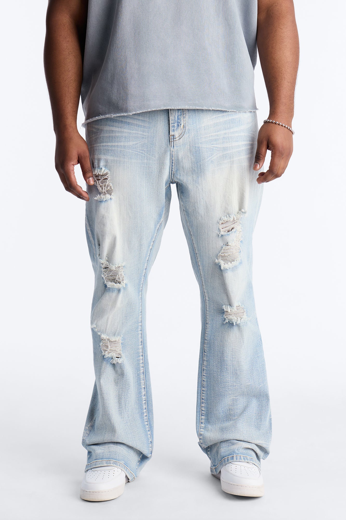 Stacked Skinny Flare Ripped Legacy Jeans - Light Wash