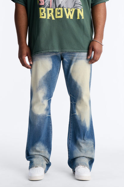 Stacked Skinny Flare Bleach Out Jean - Medium Blue Wash
