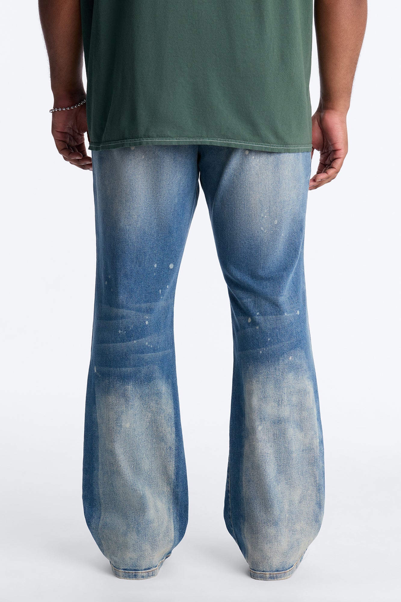 Stacked Skinny Flare Bleach Out Jean - Medium Blue Wash