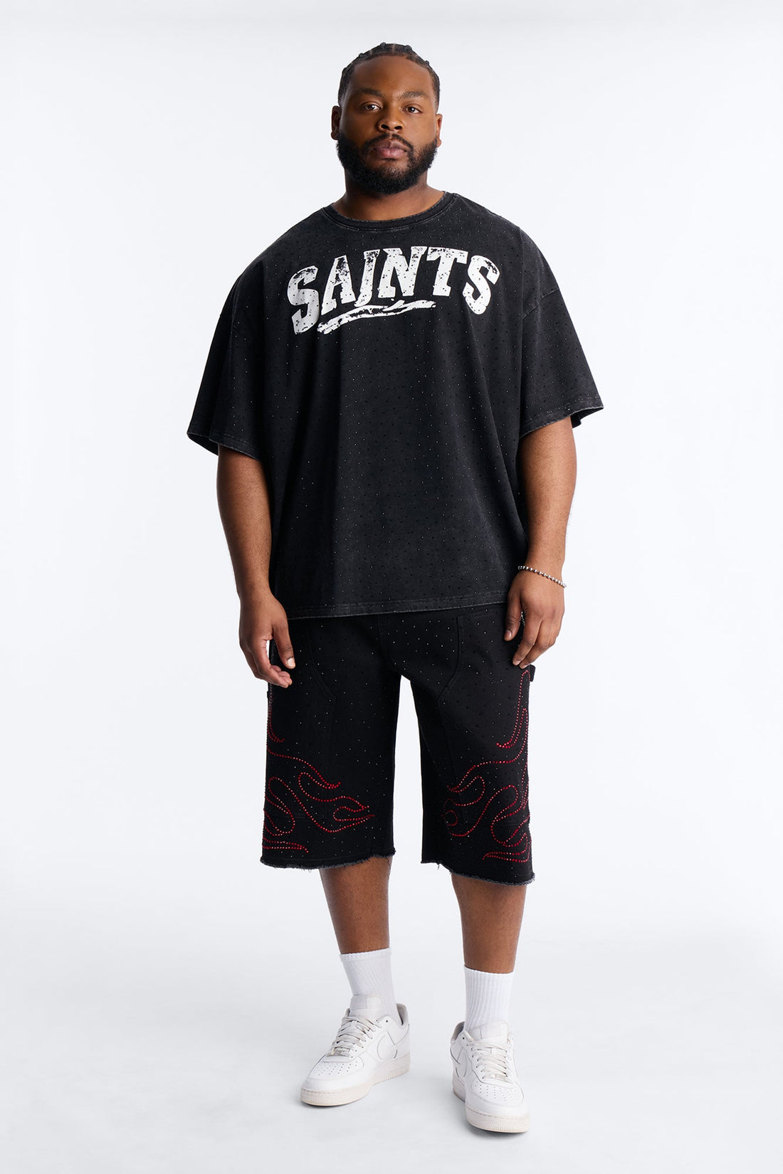 Saints Rhinestone Premium Short Sleeve Tee - Black