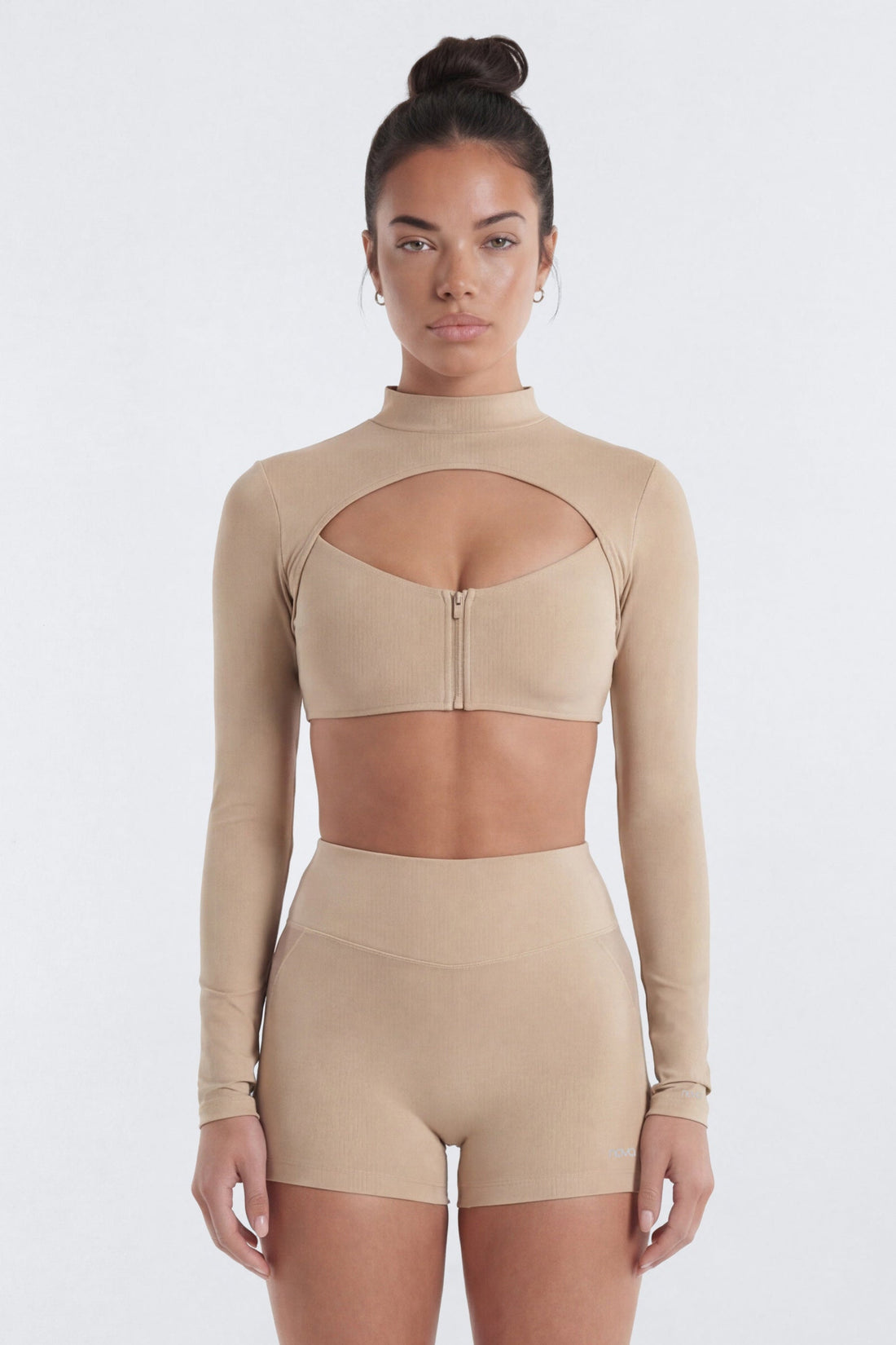 AirSculpt™ Long Sleeve Front Zip Sports Top - Taupe