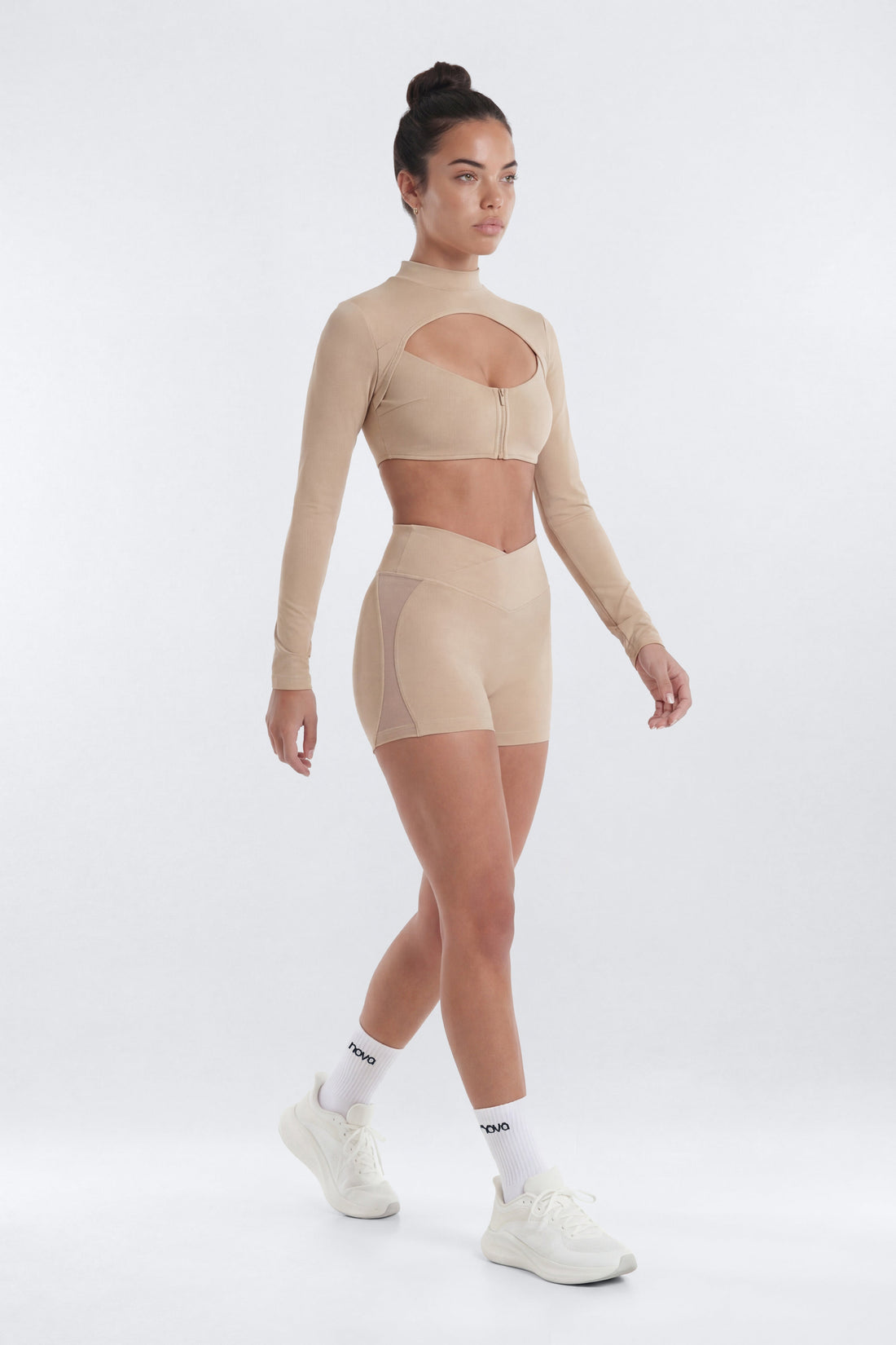AirSculpt™ Long Sleeve Front Zip Sports Top - Taupe