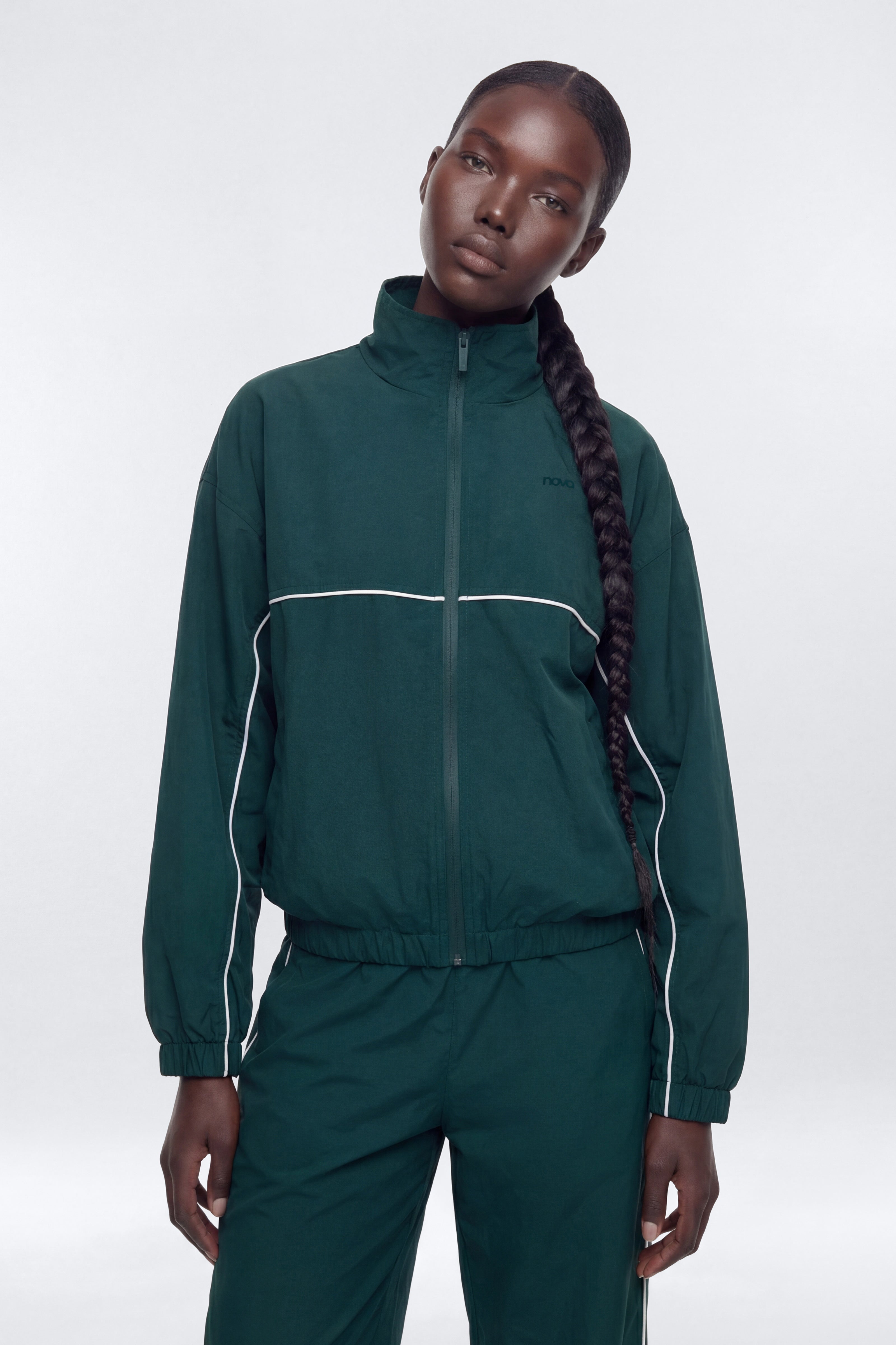 CoreNylon Mock Neck Full Zip Track Jacket - Green/combo
