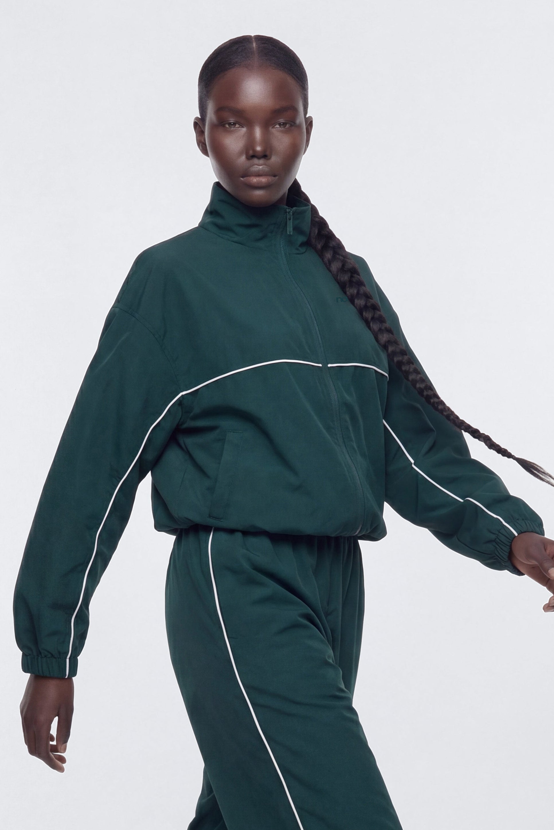 CoreNylon Mock Neck Full Zip Track Jacket - Green/combo