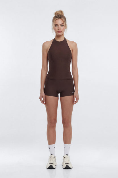 AirSculpt™ High Neck Halter Sports Tank - Brown