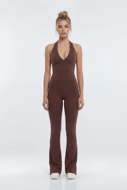 ProStretch™ V Neck Sports Halter Top - Brown