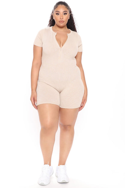 Uptown Downtown Biker Short Romper - Taupe
