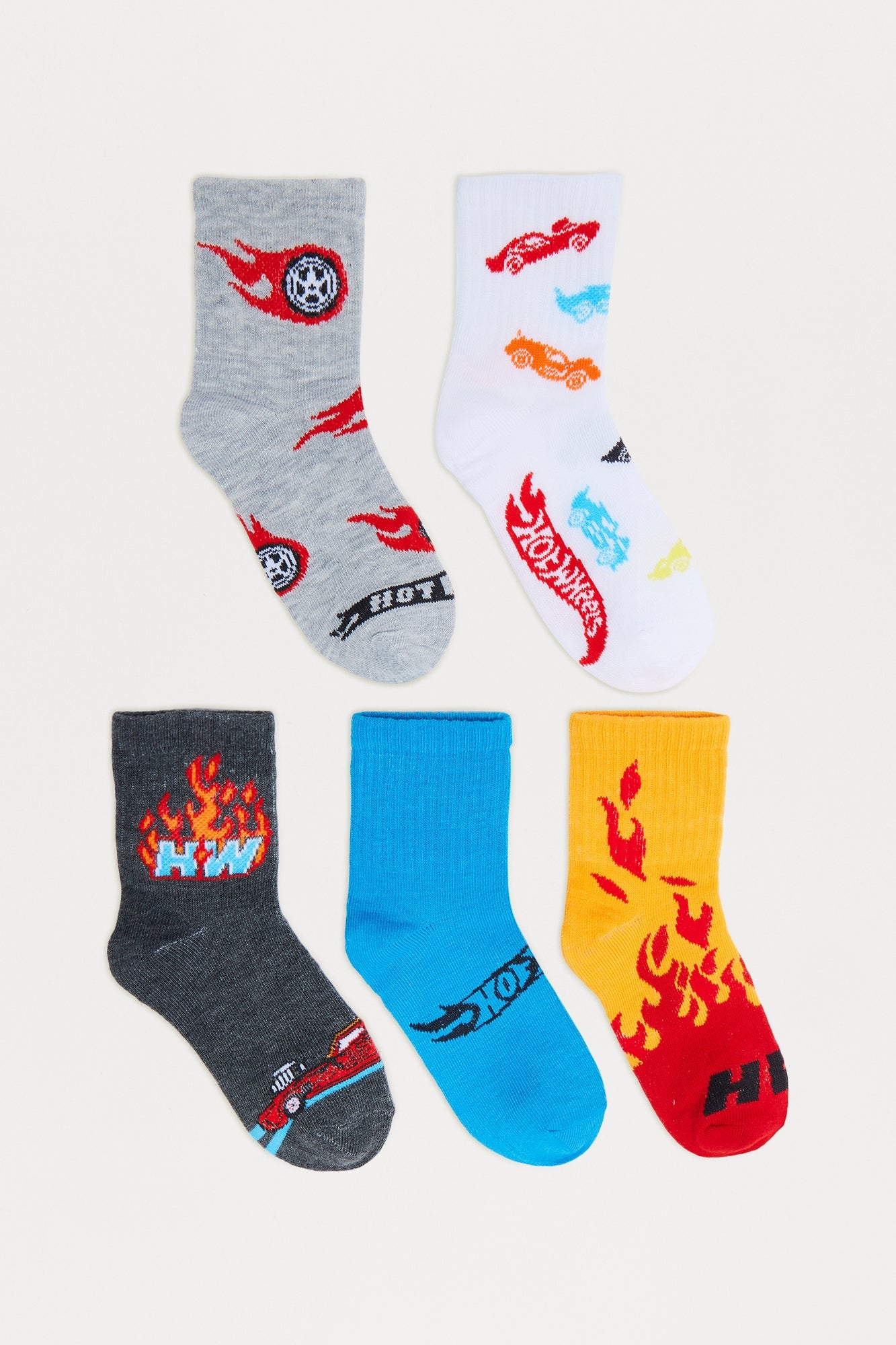 Mini Hot Wheels Finish Line 5 Pack Mid Crew Socks - Grey/combo