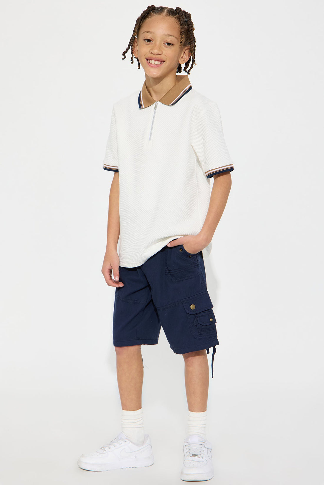 Mini Belted Heavy Poplin Cargo Shorts - Navy
