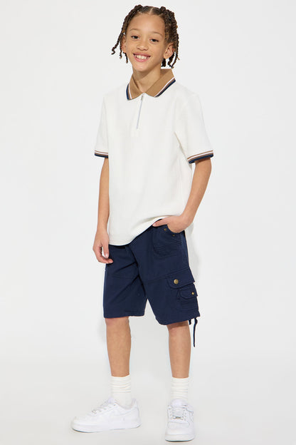 Mini Belted Heavy Poplin Cargo Shorts - Navy