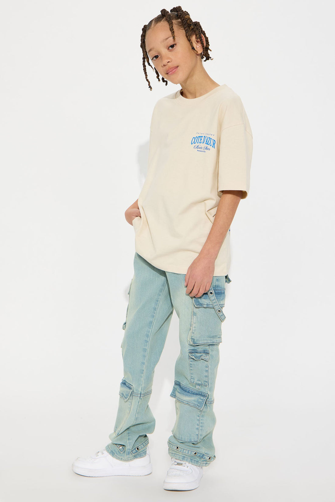 Mini Drake Cargo Wide Leg Denim Jean - Vintage Blue Wash