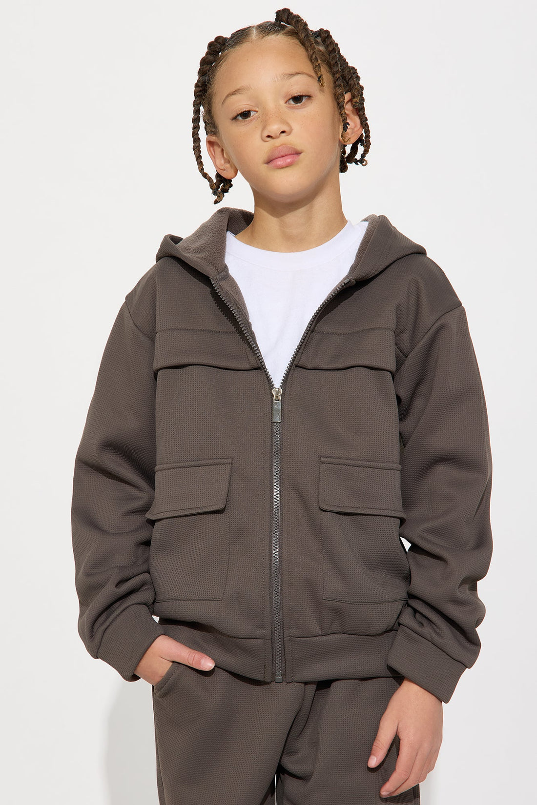 Mini Aiden 2 Piece Cargo Hoodie And Jogger Set - Dark Grey
