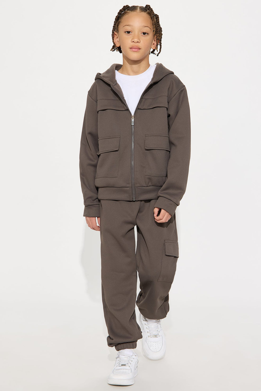 Mini Aiden 2 Piece Cargo Hoodie And Jogger Set - Dark Grey