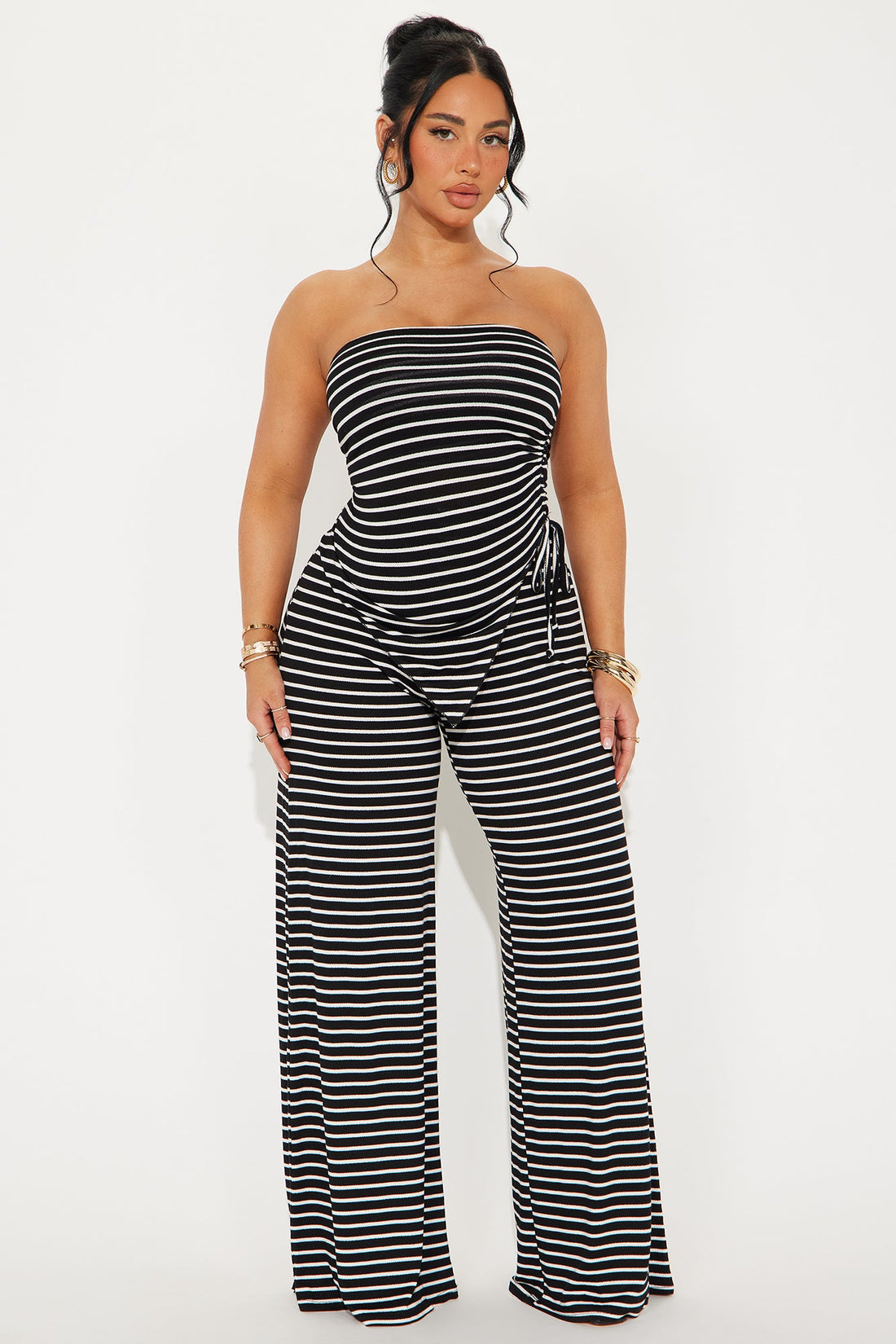 Athena Striped Pant Set - Black/White