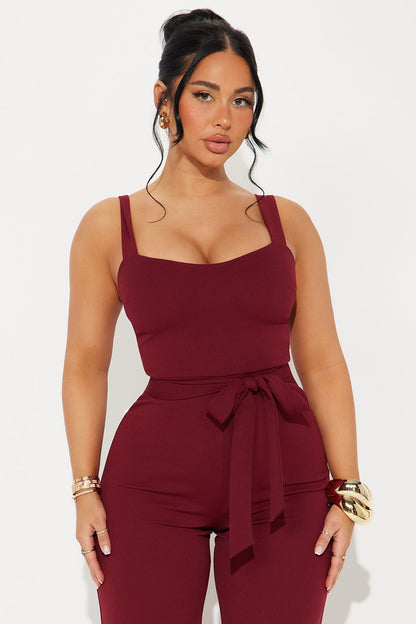 Theya Crepe Wide Leg Jumpsuit - Wine