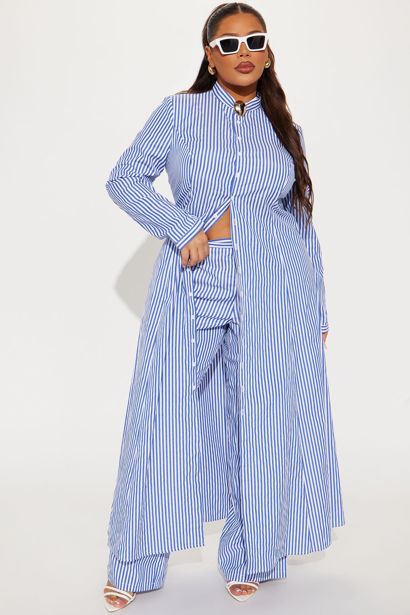 Yacht Trip Stripe Pant Set - White/Blue