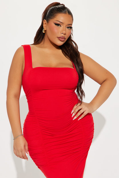Soleil Square Neck Midi Dress - Red