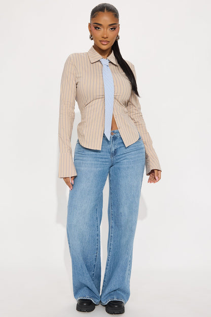 Kazzy Striped 2 Piece Shirt And Tie - Taupe/combo