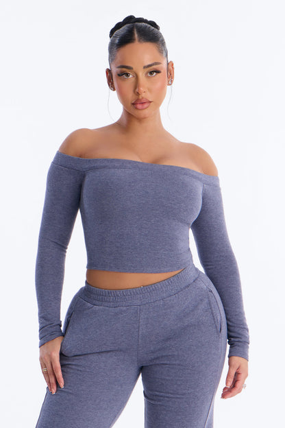 Easy Going Off Shoulder Pant Set - Navy