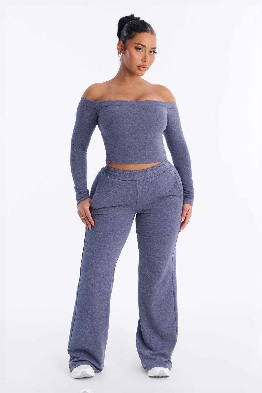 Easy Going Off Shoulder Pant Set - Navy