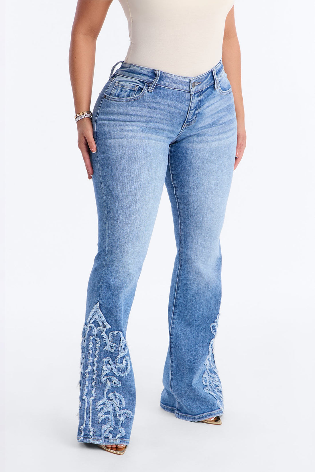 Hot Take Patch Flare Jeans - Medium Wash