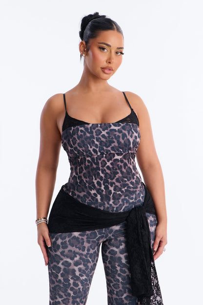 Mischa Leopard Lace Trim Capri Jumpsuit - Leopard