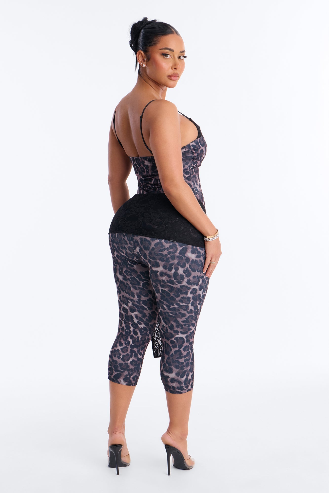 Mischa Leopard Lace Trim Capri Jumpsuit - Leopard