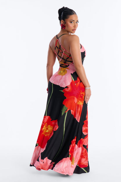 Taylor Strappy Back Maxi Dress - Red/combo