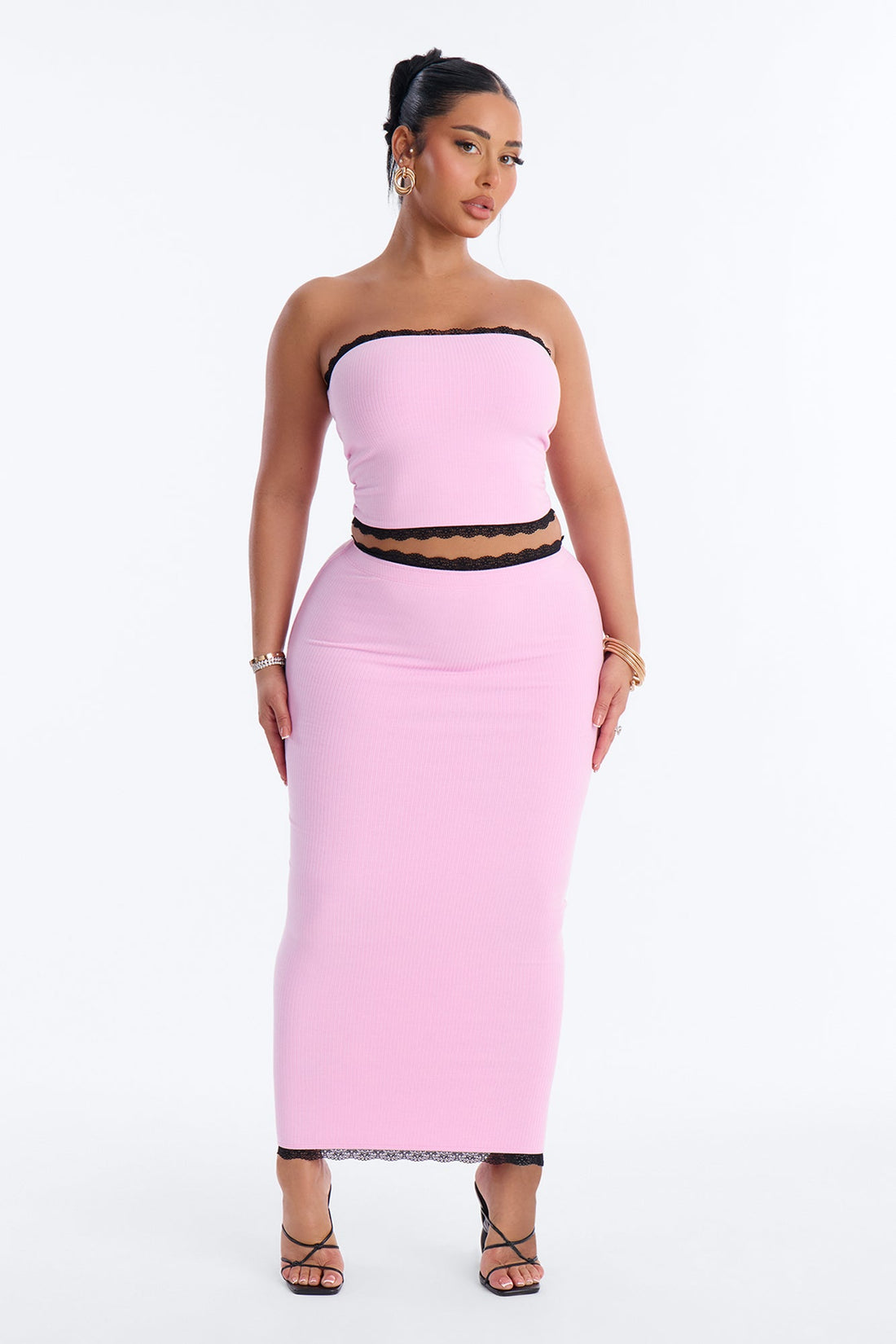 Your Darling Double Lined Ribbed Skirt Set - Pink