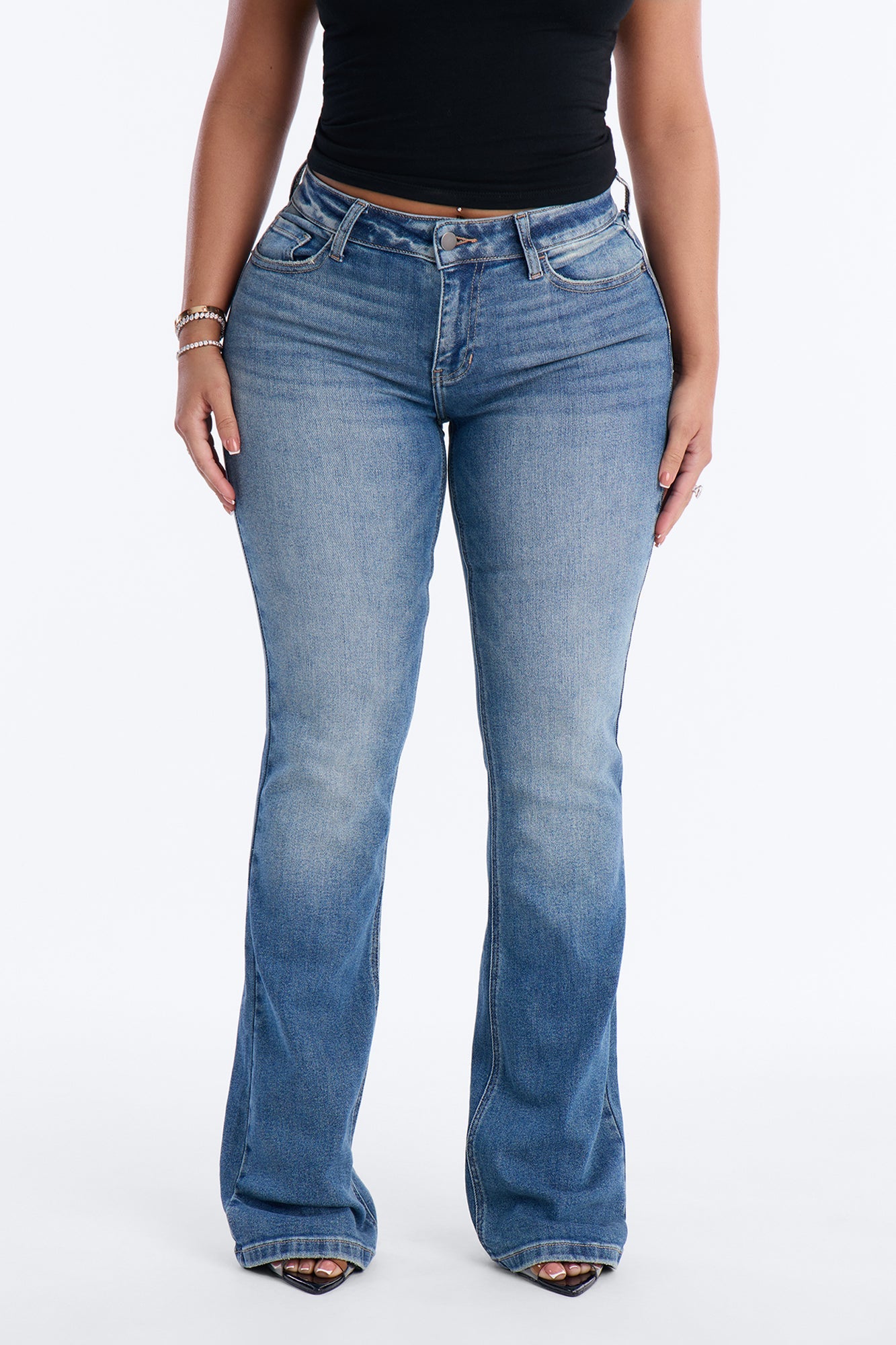 Nevada Mid Rise Stretch Flare Jeans - Medium Wash