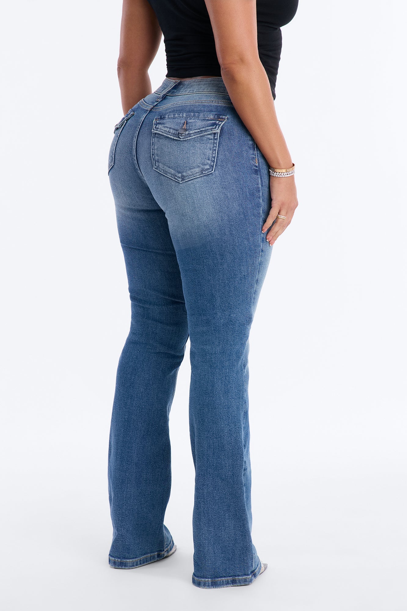 Nevada Mid Rise Stretch Flare Jeans - Medium Wash
