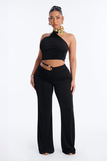 Farrah Hardware Halter Pant Set - Black