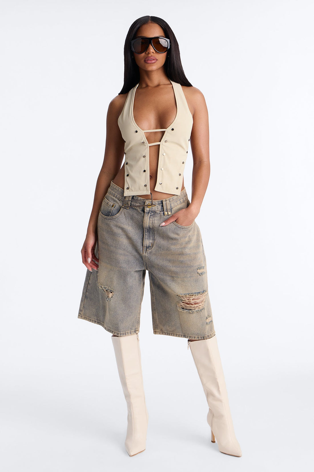 Huntress Ripped Denim Jorts - Vintage Wash