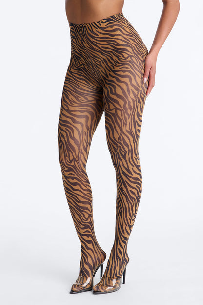 Tessa Tiger Print Tights - Orange/combo