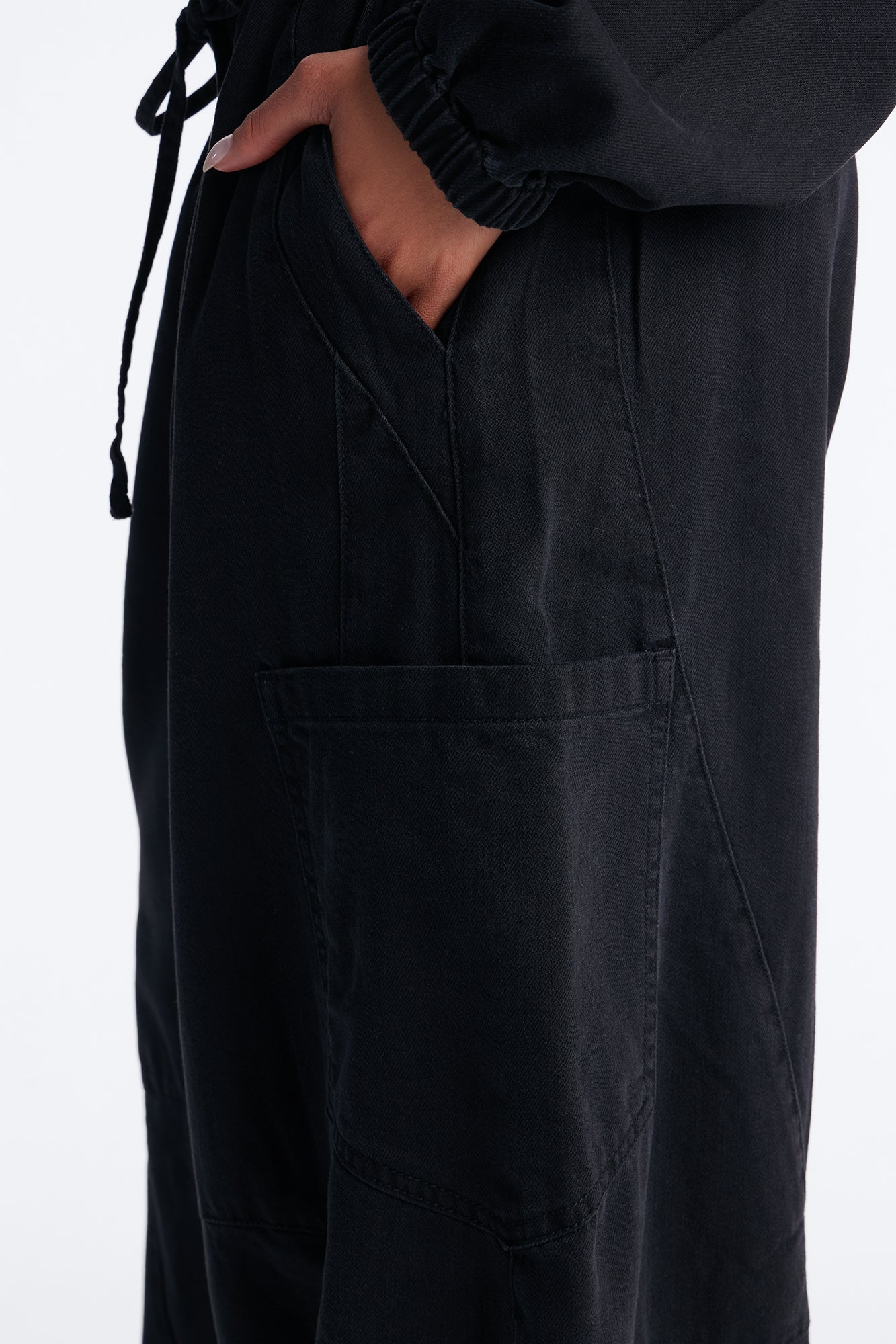 Premium Drapey Pull On Jogger Baggy Jeans - Black Wash