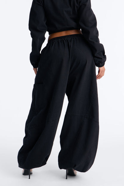 Premium Drapey Pull On Jogger Baggy Jeans - Black Wash
