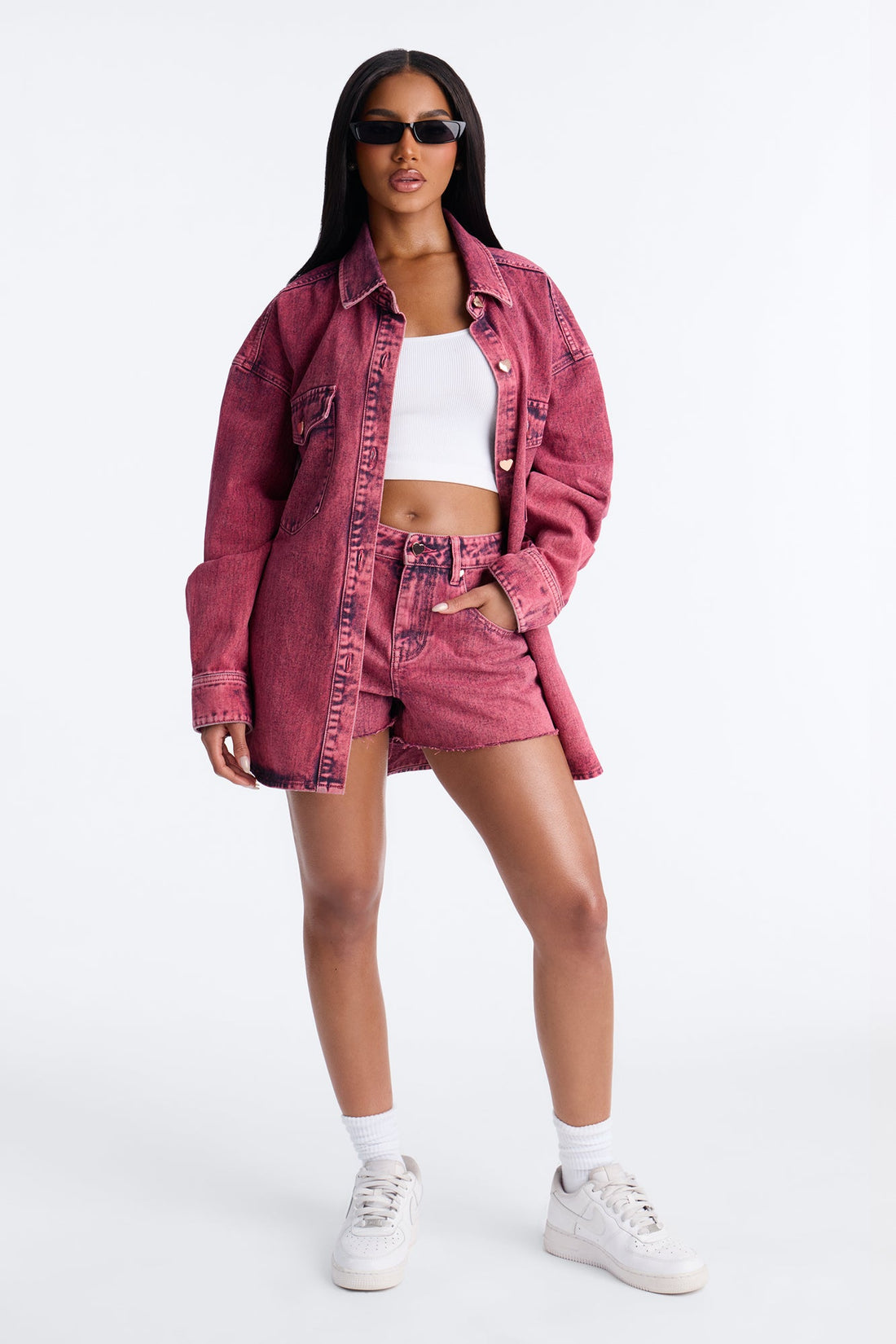 Love You More Denim Shacket - Pink