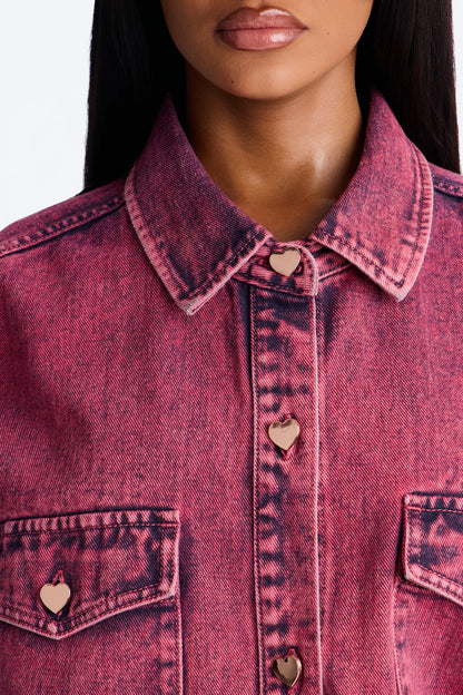 Love You More Denim Shacket - Pink