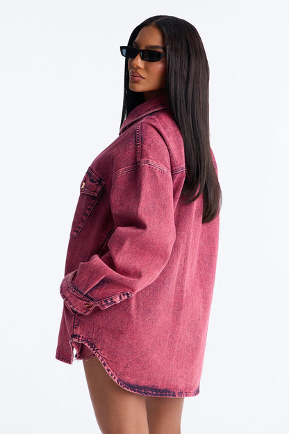 Love You More Denim Shacket - Pink