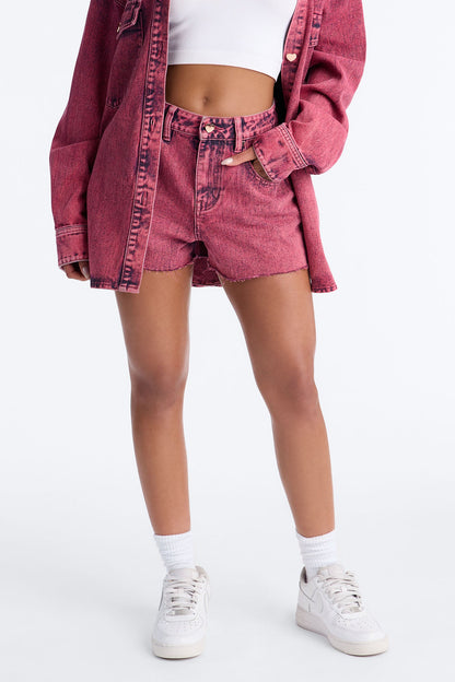 Love You More Denim Shorts - Pink