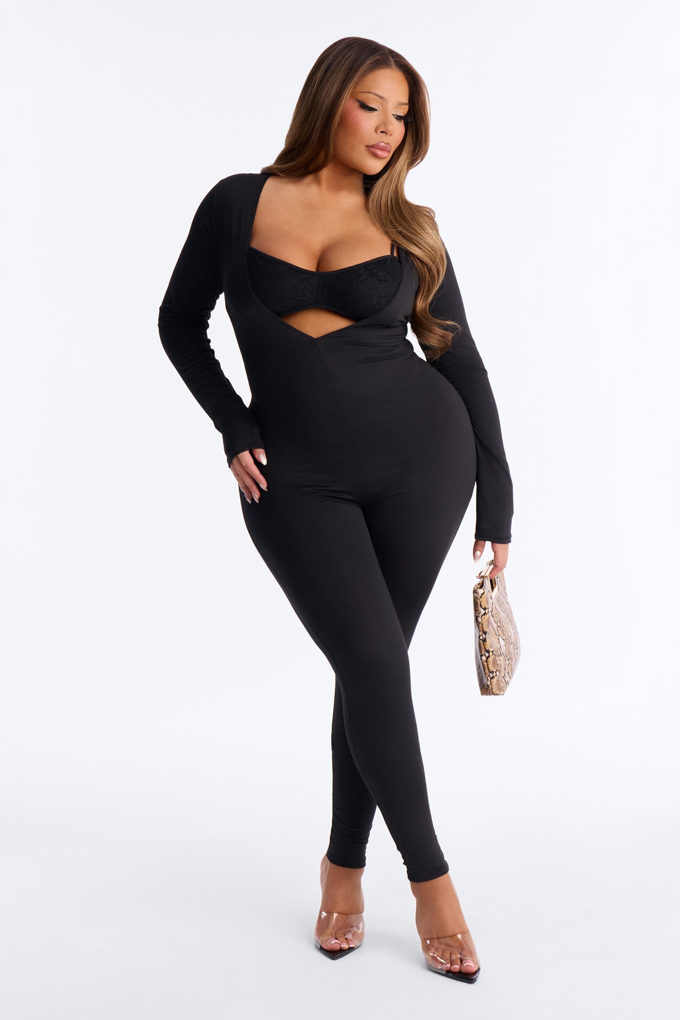 Tilly Catsuit And Lace Bralette 2 Piece Set - Black