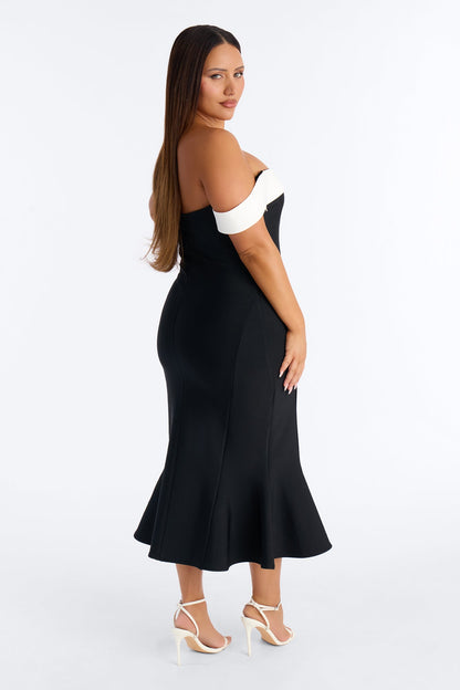 Estee Mermaid Bandage Midi Dress - Black/White