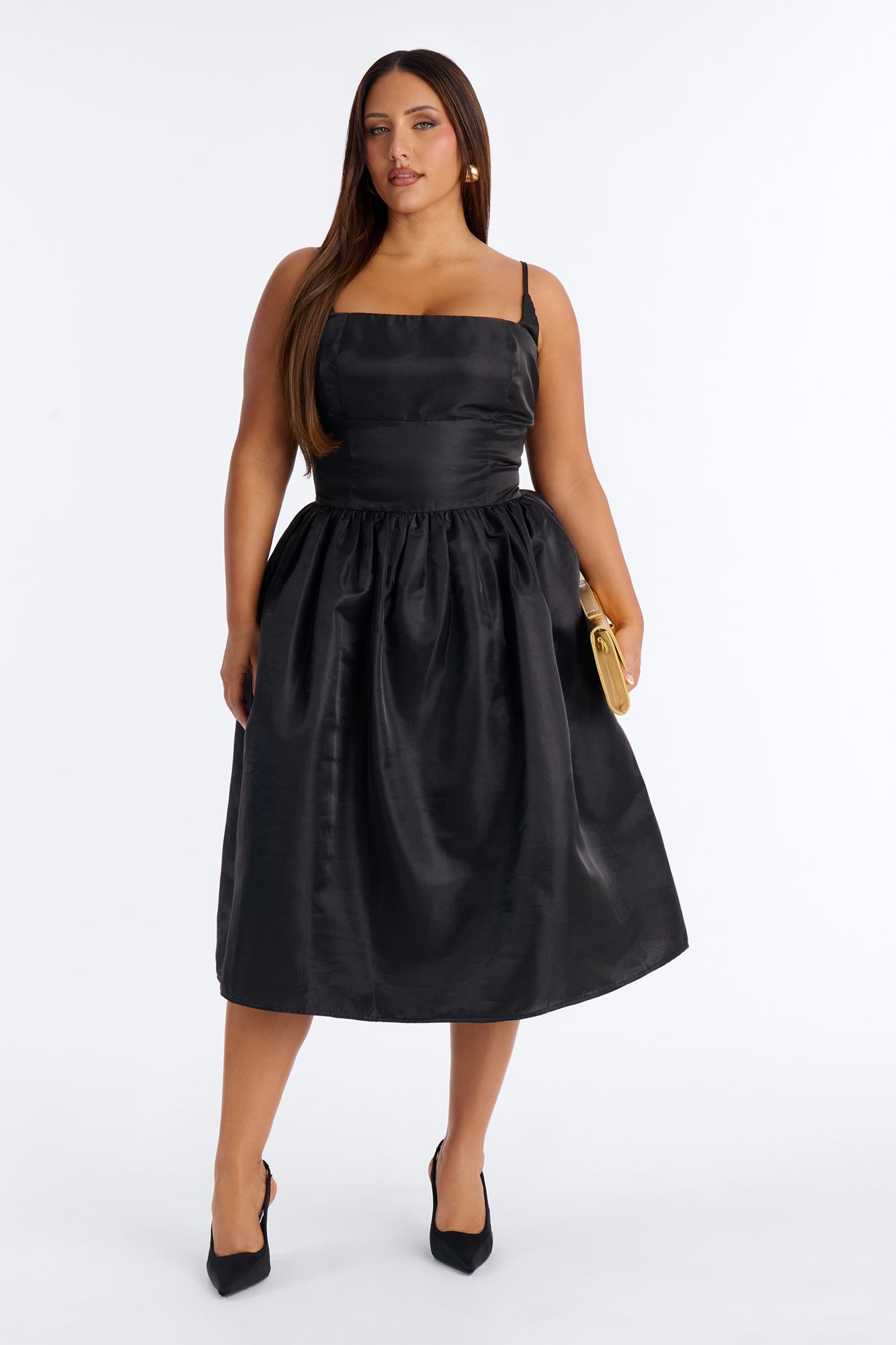 Nicole Corset Satin Midi Dress - Black